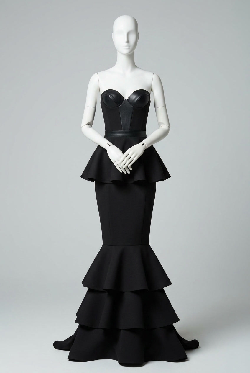 aspiria luxury corseted dress gown, neo noir style
