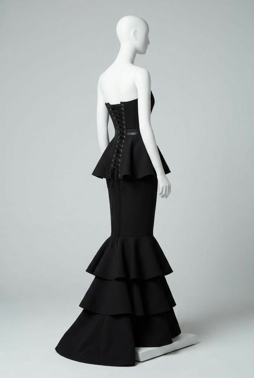 aspiria luxury corseted dress gown, neo noir style