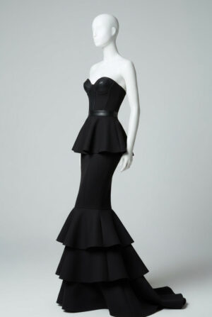 aspiria luxury corseted dress gown, neo noir style