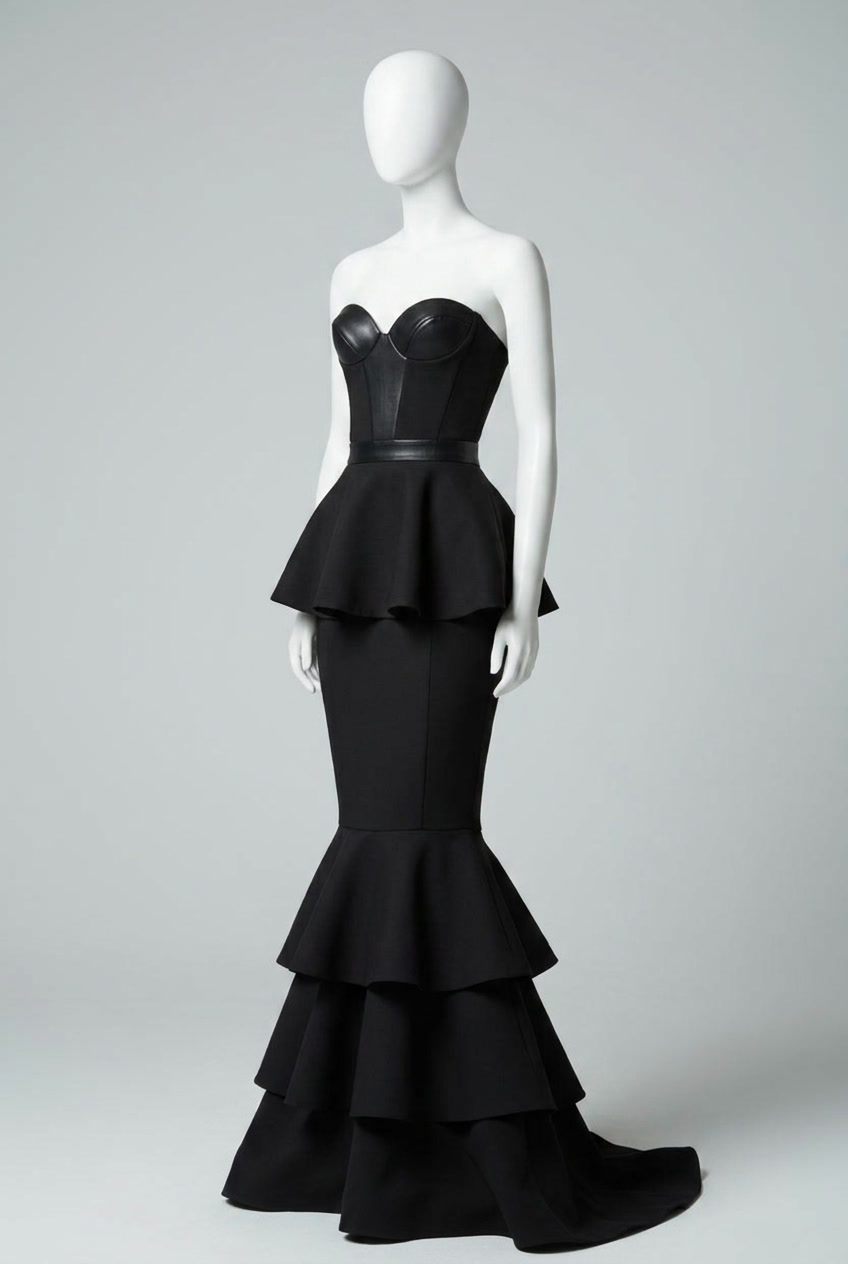 aspiria luxury corseted dress gown, neo noir style